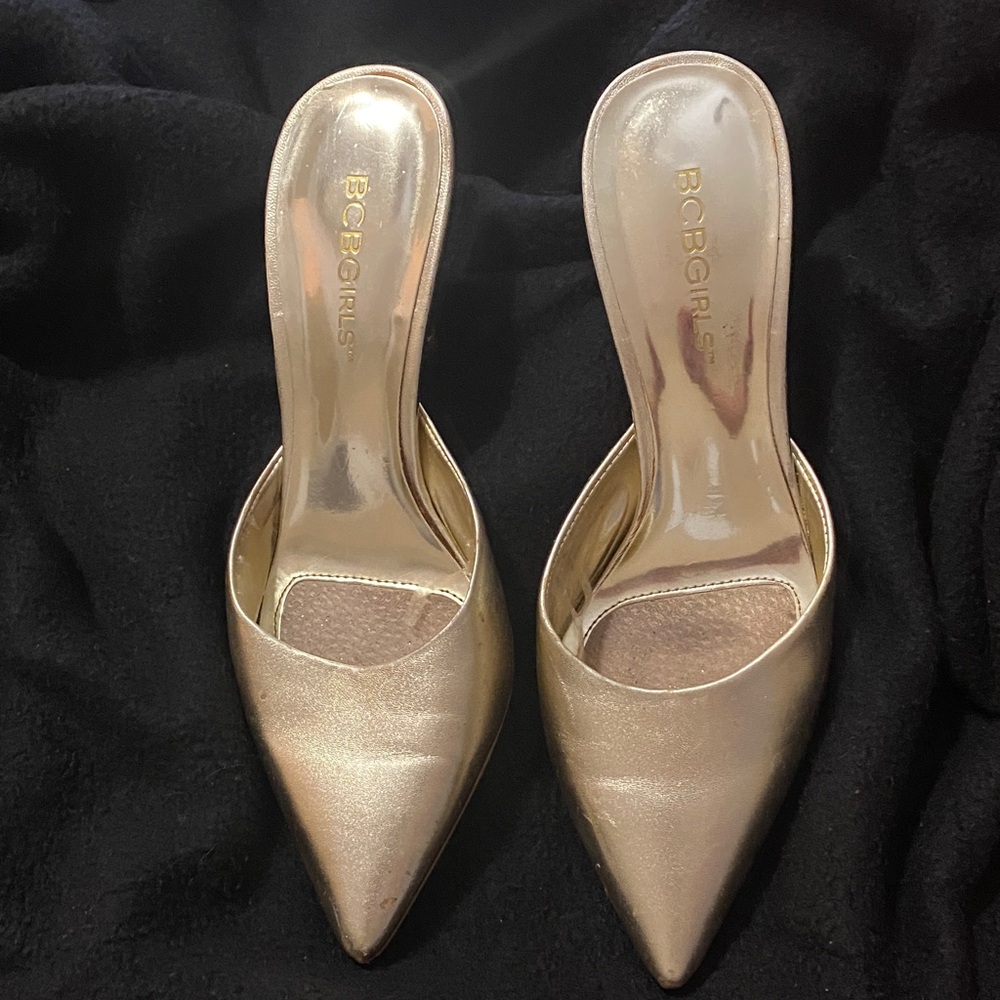 BCBGeneration Metallic Gold Pointed Toe Slip-On M… - image 1